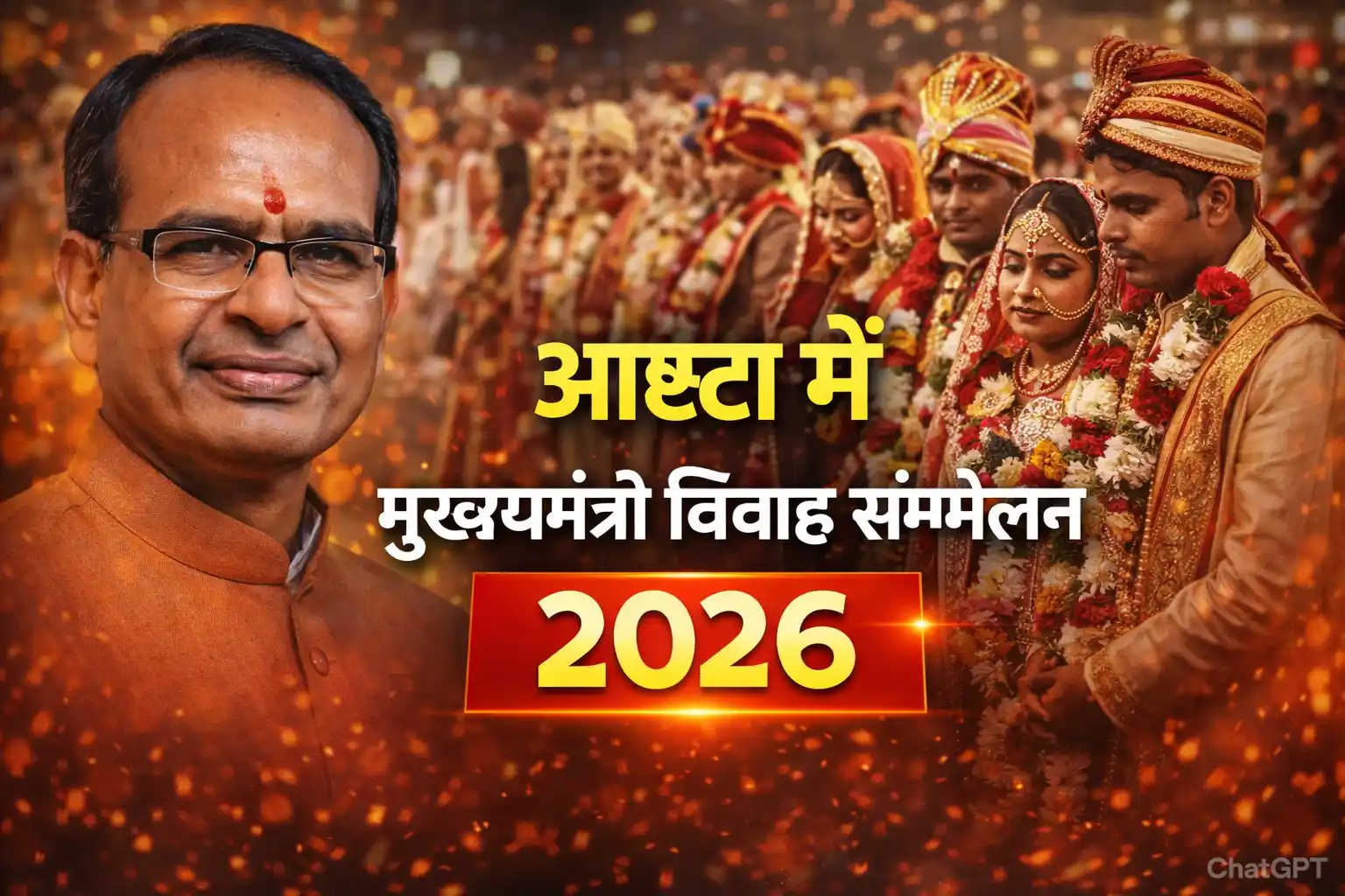 Ashta Vivah Sammelan 2026 : आष्टा में मुख्यमंत्री विवाह सम्मेलन 2026, की तारीखें जल्द घोषित होंगी. मुख्यमंत्री कन्या विवाह योजना के तहत ₹55,000 की सहायता. पात्र दुल्हन-दूल्हे तैयार रहें.