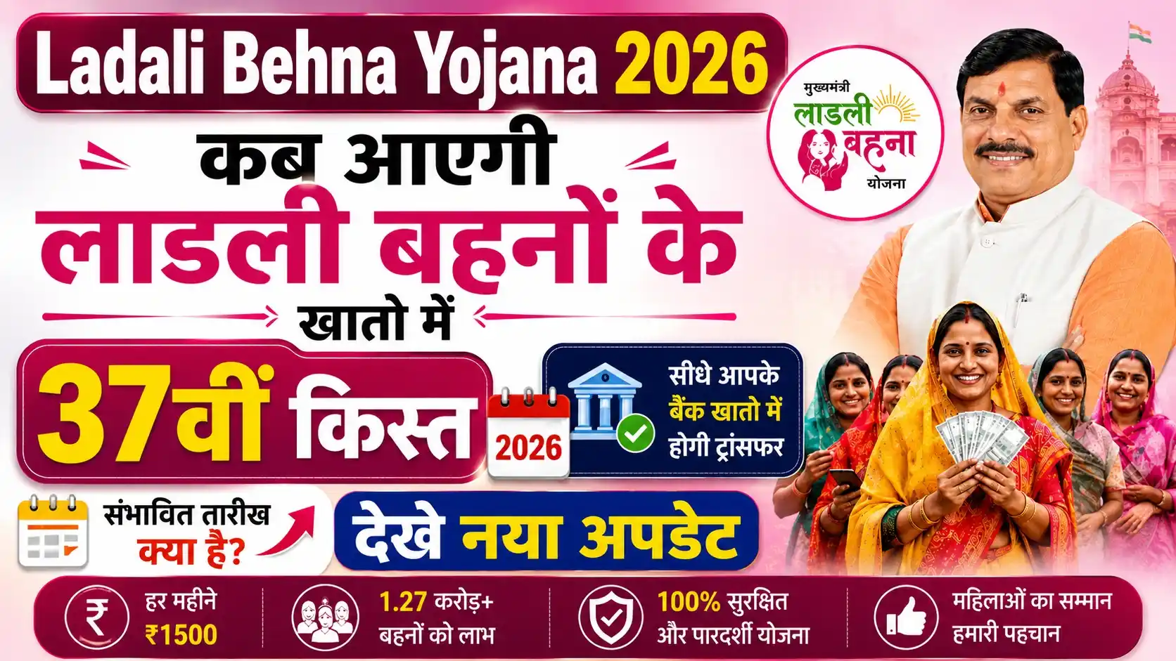 Ladli Behna Yojana 2026 : लाड़ली बहना योजना 37वीं किस्त जून 2026 में आएगी. 1.25 करोड़ बहनों के खाते में 1500 सिर्फ इन बहनो को